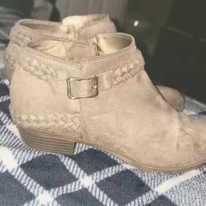 Life Stride Taupe Braided Suede Ankle Booties